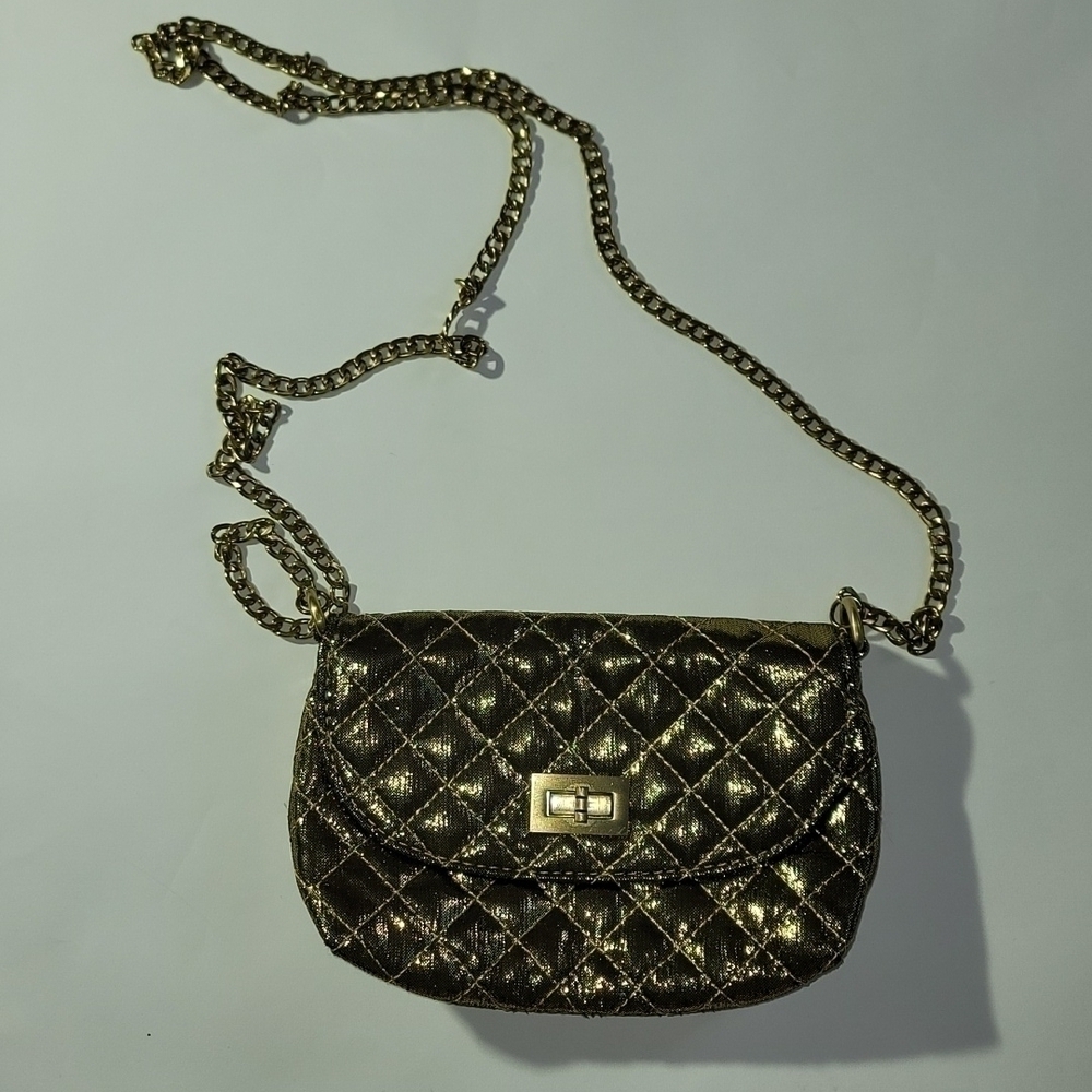 Gold metallic sling quilted mini bag